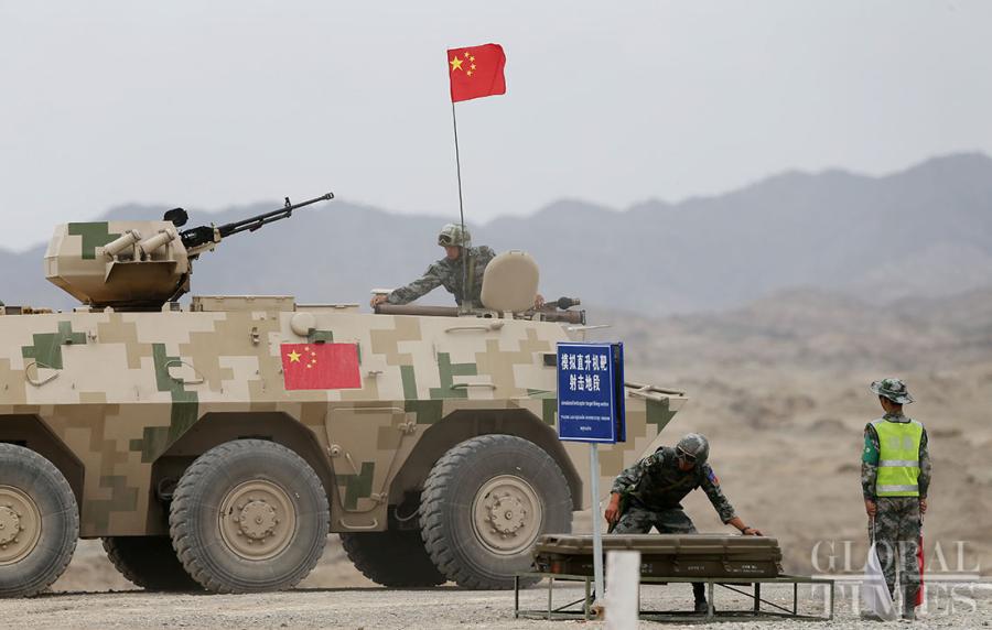 The Chinese Air defense force detachment has secured a leading position over its competitors from Belarus, Egypt, Pakistan,Russia, Uzbekistan and Venezuela in the “clear sky for air defense missile operators” segment of the International Army Games 2018 in Korla, Northwest China\'s Xinjiang Uyghur Autonomous Region on Tuesday. (Photos: Cui Meng/GT)
