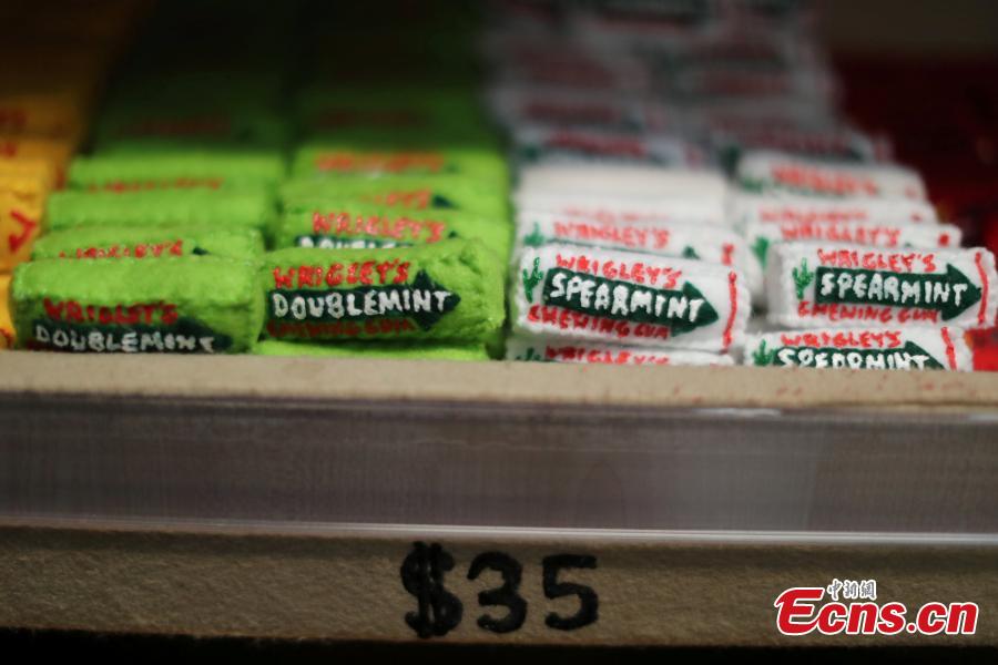 Chewing gum made from felt is seen at the art installation of British artist Lucy Sparrow, 32, in Los Angeles, California, U.S. July 31, 2018. (Photo/Agencies)