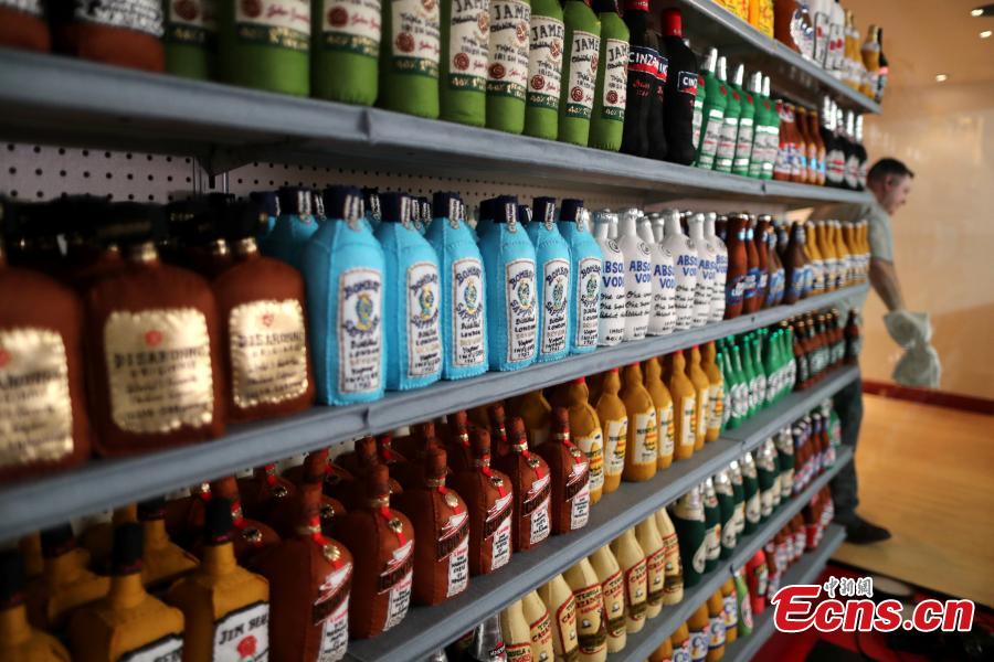 Bottles of alcohol made from felt is seen at the art installation of British artist Lucy Sparrow, 32, in Los Angeles, California, U.S. July 31, 2018. (Photo/Agencies)