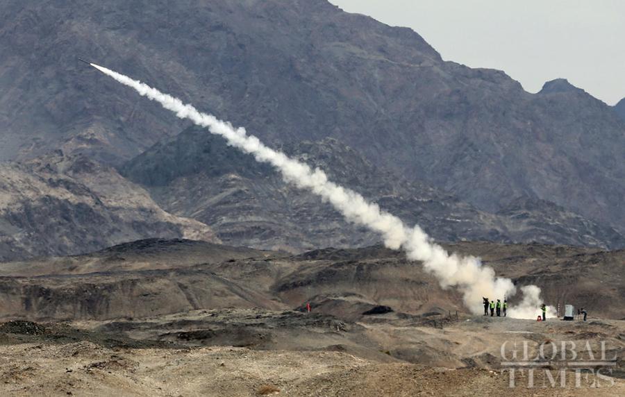 The Chinese Air defense force detachment has secured a leading position over its competitors from Belarus, Egypt, Pakistan,Russia, Uzbekistan and Venezuela in the “clear sky for air defense missile operators” segment of the International Army Games 2018 in Korla, Northwest China\'s Xinjiang Uyghur Autonomous Region on Tuesday. (Photos: Cui Meng/GT)