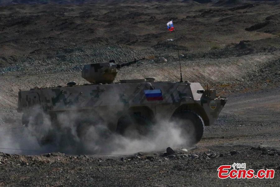 A Russian military vehicle takes part in the \