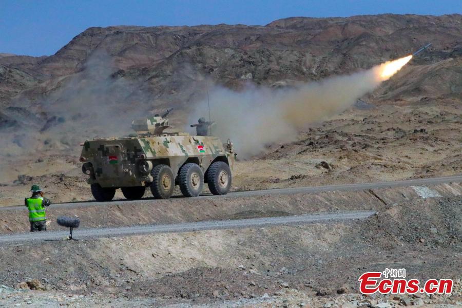A Belarusian military vehicle takes part in the \