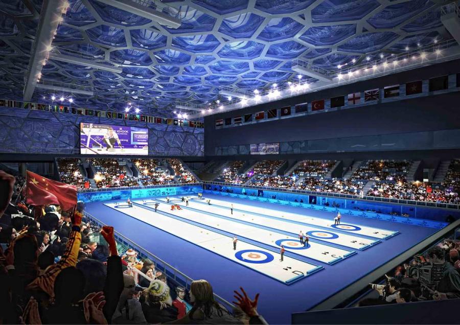A drawing of the curling rink to be transformed from the swimming pool and continues to thrill the world in 2022. (Courtesy of Water Cube)