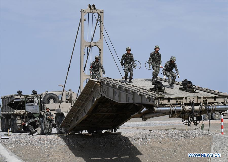 A Chinese crew are seen during a match of the International Army Games 2018 in Korla, northwest China\'s Xinjiang Uygur Autonomous Region, Aug. 8, 2018. Three contests of the International Army Games 2018 in northwest China\'s Xinjiang Uygur Autonomous Region ended here Wednesday. (Xinhua/Zhang Yongjin)