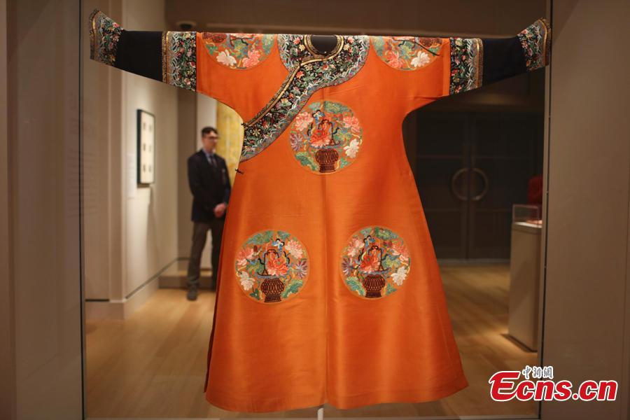 Photo taken on Aug. 16, 2018 shows the Empresses of China\'s Forbidden City Exhibition at the Peabody Essex Museum in Boston, the United States. This exhibition is the first to explore the role of empresses in shaping China’s last dynasty -- the Qing -- from 1644 to 1911. Nearly 200 spectacular objects from the Palace Museum tell the little-known stories of how imperial women influenced court politics, art and religion. (Photo: China News Service/Liao Pan)