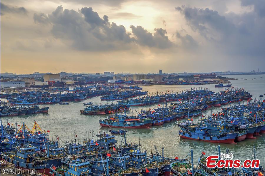 A ceremony to mark the end of a fishing ban, imposed to help increase fish stocks, at a port in Shishi City, Fujian Province, Aug. 16, 2018. Shishi boasts a large national fishing port, and a majority of the city’s ships go fishing near the Diaoyu Islands. (Photo/VCG)