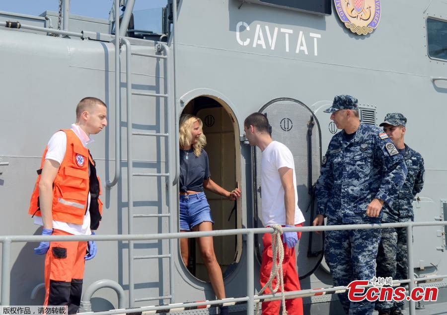 British tourist Kay Longstaff leaves the Croatian Coast Guard vessel \