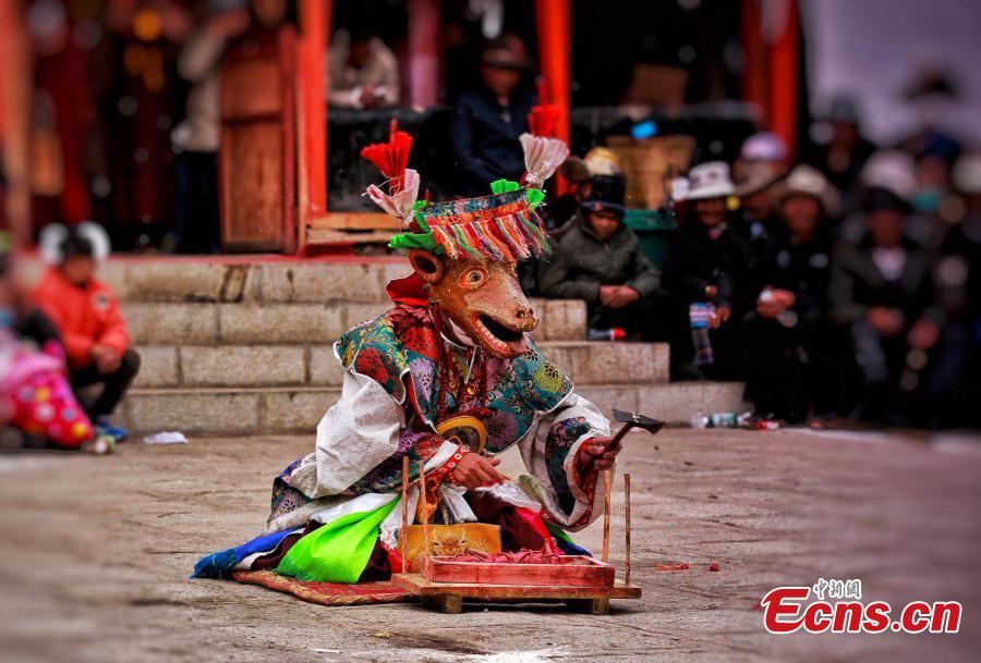 The annual cham dance at a monastery in Qonggyai County, Southwest China\'s Tibet Autonomous Region. The dance, called \