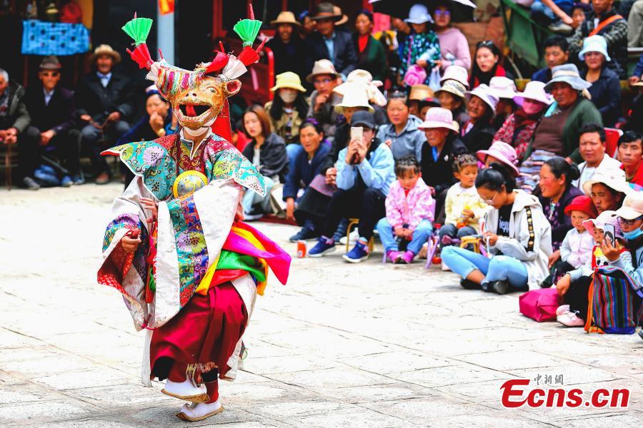 The annual cham dance at a monastery in Qonggyai County, Southwest China\'s Tibet Autonomous Region. The dance, called \