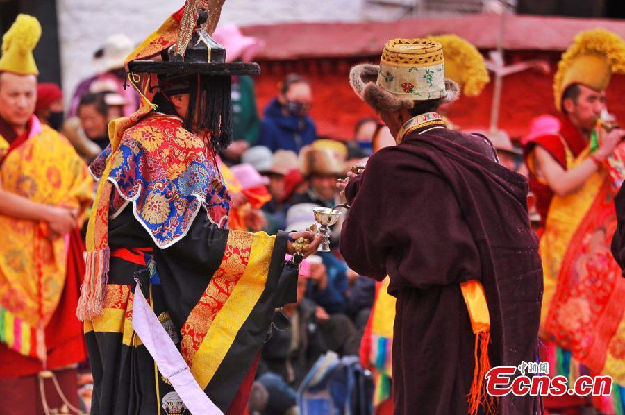 The annual cham dance at a monastery in Qonggyai County, Southwest China\'s Tibet Autonomous Region. The dance, called \