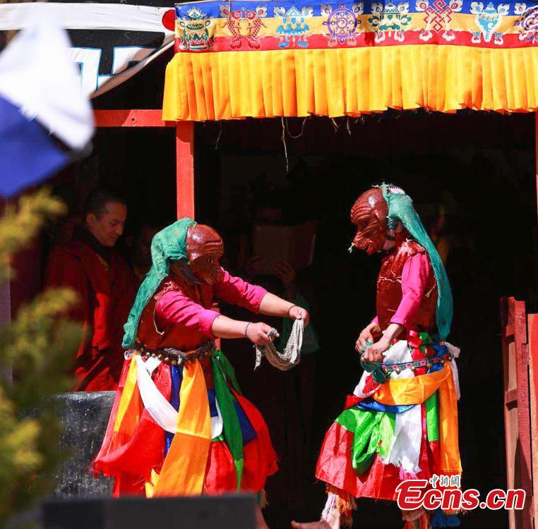 The annual cham dance at a monastery in Qonggyai County, Southwest China\'s Tibet Autonomous Region. The dance, called \