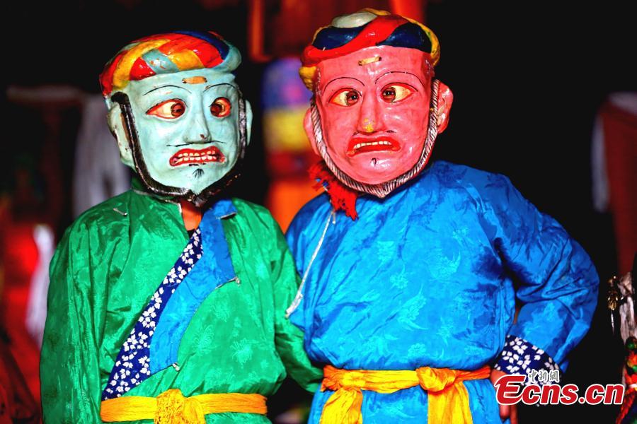 The annual cham dance at a monastery in Qonggyai County, Southwest China\'s Tibet Autonomous Region. The dance, called \
