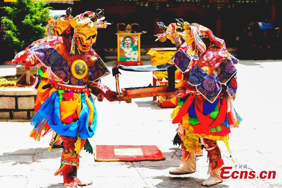 The annual cham dance at a monastery in Qonggyai County, Southwest China\'s Tibet Autonomous Region. The dance, called \