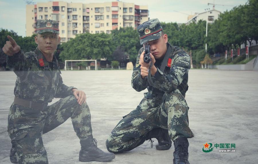 Time to leave the barracks! Soldiers from Chongqing Armed Police Corps took a series of creative photos to honor the memory of their days in the army. Using a photo editor, the soldiers created scenes of them looking back on fond memories. (Photos/81.cn)