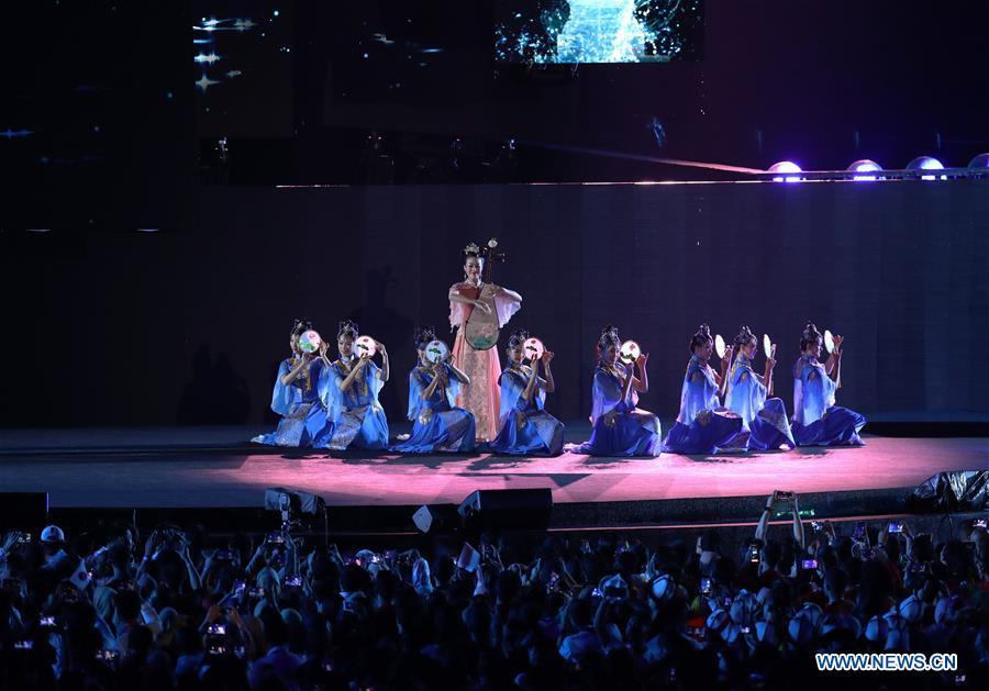 Photo taken on Sept. 2, 2018 shows the Hangzhou 2022 presentation during the closing ceremony of the 18th Asian Games at the Gelora Bung Karno (GBK) Main Stadium in Jakarta, Indonesia.(Xinhua/Ding Ting)