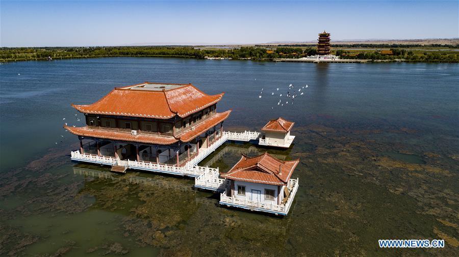 Aerial photo taken on Sept. 7, 2018 shows the scenery of Heihe River wetland in Gaotai County of Zhangye City, northwest China\'s Gansu Province. (Xinhua/Tao Ming)
