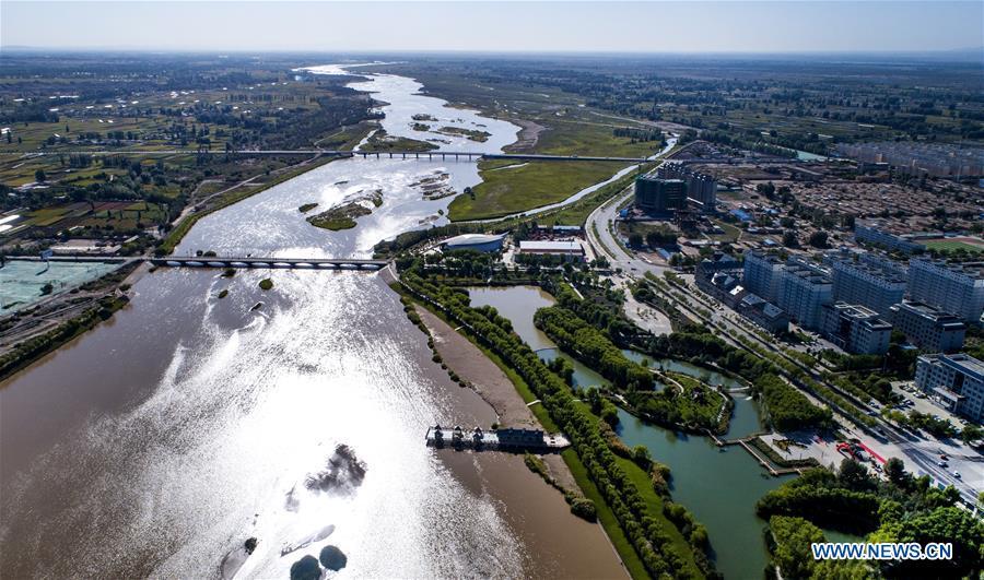 Aerial photo taken on Sept. 7, 2018 shows the scenery of Heihe River wetland in Gaotai County of Zhangye City, northwest China\'s Gansu Province. (Xinhua/Tao Ming)