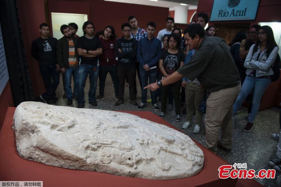 A nearly 1,500-year-old carved altar, discovered at the Classic Maya site of La Corona, located in jungle forest of the Petén in northern Guatemala, is on display at the National Museum of Archaeology and Ethnology in Guatemala City, Sept. 12, 2018. (Photo/Agencies)
