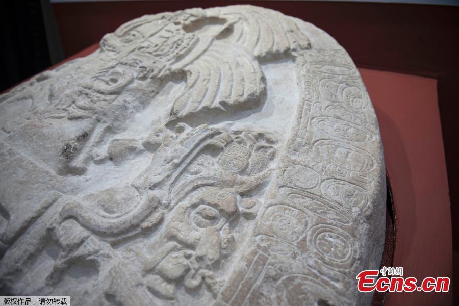A nearly 1,500-year-old carved altar, discovered at the Classic Maya site of La Corona, located in jungle forest of the Petén in northern Guatemala, is on display at the National Museum of Archaeology and Ethnology in Guatemala City, Sept. 12, 2018. (Photo/Agencies)