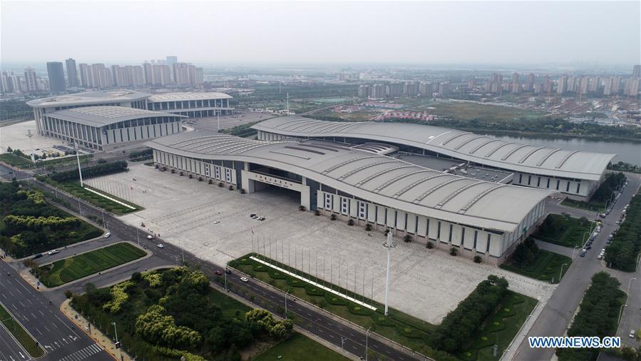 Aerial photo taken on Sept. 13, 2018 shows a view of the Meijiang Convention and Exhibition Center in Tianjin, north China. The 12th Summer Davos Forum will open on Sept. 18 in Tianjin. (Xinhua/Li Ran)