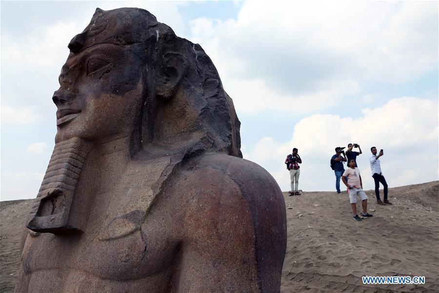 People visit an open-air museum in Sharqiya, Egypt, on Sept. 15, 2018. Some 130 kilometers away from the Egyptian capital Cairo, work continued to revive the north capital of ancient Egypt, San al-Hagar or Tanis and to turn it into an open-air museum. (Xinhua/Ahmed Gomaa)