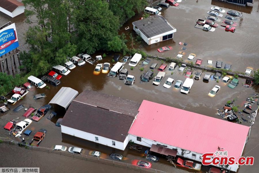 Cars sit in floodwater caused by Hurricane Florence, in this aerial picture, in Lumberton, North Carolina, U.S., Sept. 16, 2018. (Photo/Agencies)