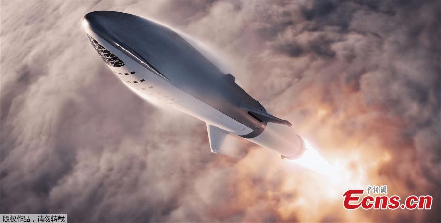 An artist\'s impression of SpaceX\'s BFR spacecraft. SpaceX founder and chief executive Elon Musk announced Japanese billionaire Yusaku Maezawa will be the first SpaceX private passenger to circle the moon aboard SpaceX’s BFR launch vehicle. (Photo/Agencies)