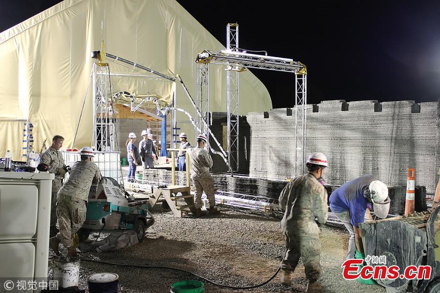 US Marine Corps Systems Command used a 3D printer to construct a prototype concrete barracks measuring 500 sq ft (46 sq m) in just 40 hours. The Marine Corps is now carrying out more research to see how the technology can be employed in the field and if the construction process can be refined further. (Photo/VCG)