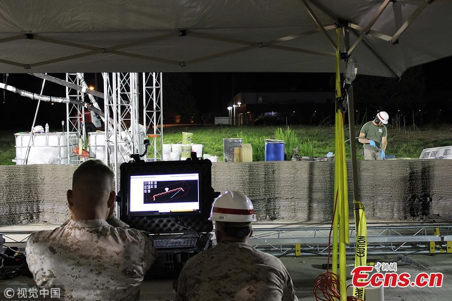 US Marine Corps Systems Command used a 3D printer to construct a prototype concrete barracks measuring 500 sq ft (46 sq m) in just 40 hours. The Marine Corps is now carrying out more research to see how the technology can be employed in the field and if the construction process can be refined further. (Photo/VCG)