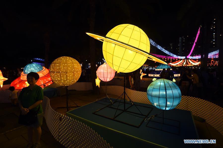 Fancy lanterns are displayed at the Victoria Park to greet the Mid-Autumn Festival in Hong Kong, south China, Sept. 22, 2018. The traditional Mid-Autumn Festival falls on the 15th day of the eighth month of the Chinese lunar calendar, or Sept. 24 this year. (Xinhua/Wu Xiaochu)
