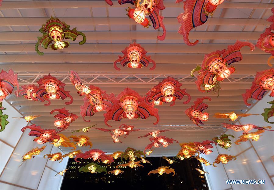 Fancy lanterns are displayed at the Victoria Park to greet the Mid-Autumn Festival in Hong Kong, south China, Sept. 22, 2018. The traditional Mid-Autumn Festival falls on the 15th day of the eighth month of the Chinese lunar calendar, or Sept. 24 this year. (Xinhua/Wu Xiaochu)