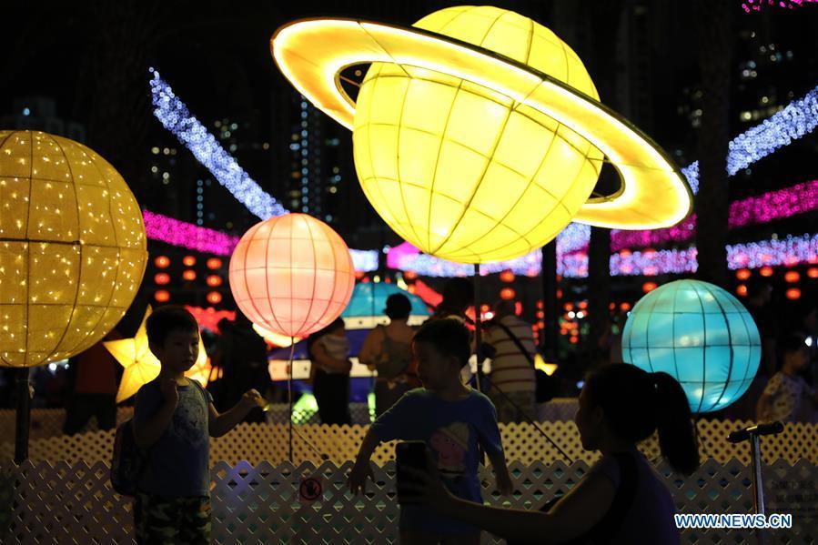 Fancy lanterns are displayed at the Victoria Park to greet the Mid-Autumn Festival in Hong Kong, south China, Sept. 22, 2018. The traditional Mid-Autumn Festival falls on the 15th day of the eighth month of the Chinese lunar calendar, or Sept. 24 this year. (Xinhua/Wu Xiaochu)