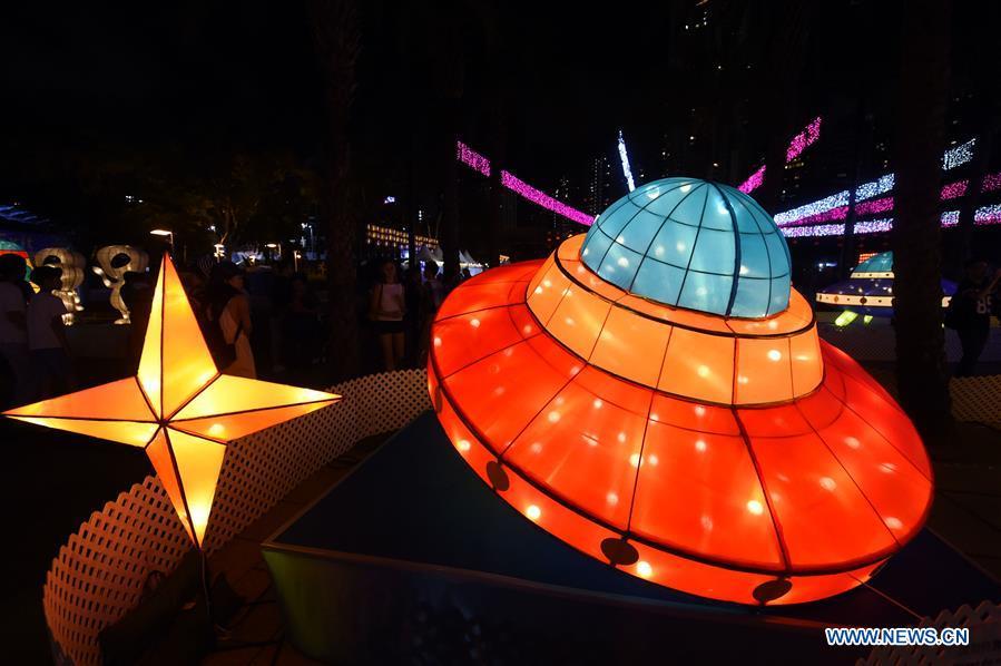 Fancy lanterns are displayed at the Victoria Park to greet the Mid-Autumn Festival in Hong Kong, south China, Sept. 22, 2018. The traditional Mid-Autumn Festival falls on the 15th day of the eighth month of the Chinese lunar calendar, or Sept. 24 this year. (Xinhua/Wu Xiaochu)