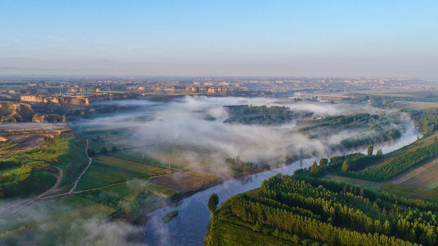 The Fenhe River in Jishan county, Shanxi Province, shrouded in mist looks like a picturesque Chinese ink painting. (Photo by Yang Dexin/for chinadaily.com.cn)
After days of autumn rain, the Fenhe River in Jishan county, Shanxi Province, got shrouded in mist, and looked like a picturesque Chinese ink painting. The fairyland full of natural wonders attracts lots of visitors in the harvest season.