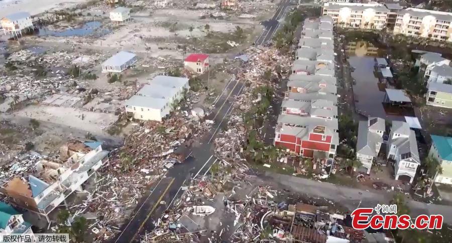 Aerial photo shows homes destroyed after Hurricane Michael smashed into Florida\'s northwest coast in Mexico Beach, Florida, U.S., October 11, 2018. (Photo/Agencies)