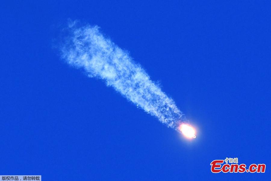Russia\'s Soyuz MS-10 spacecraft carrying the members of the International Space Station (ISS) expedition 57/58, Russian cosmonaut Alexey Ovchinin and NASA astronaut Nick Hague, blasts off to the ISS from the launch pad at the Russian-leased Baikonur cosmodrome in Baikonur on October 11, 2018.(Photo/Agencies)