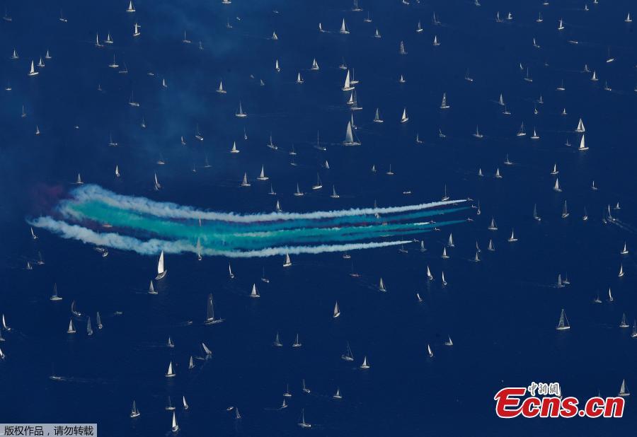 The Italian Frecce Tricolori aerobatic squad performs before the start of the Barcolana regatta in front of the Trieste harbour, Italy, Oct. 14, 2018. The annual Barcolana regatta, one of the largest sailing races in the world, takes place on the second Sunday in October and began in 1969. (Photo/Agencies)