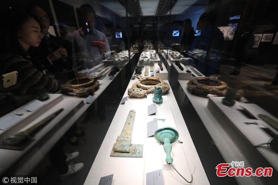 An exhibition on the Zhiyuan, a warship sunk by the Japanese navy in 1894 in the Battle of the Yellow Sea during the Sino-Japanese War, opens at the China Port Museum in Ningbo City, East China’s Zhejiang Province, Oct. 17, 2018. The exhibition shows the warship’s history and the discovery of the shipwreck near Dandong Port in Northeast China. (Photo/VCG)