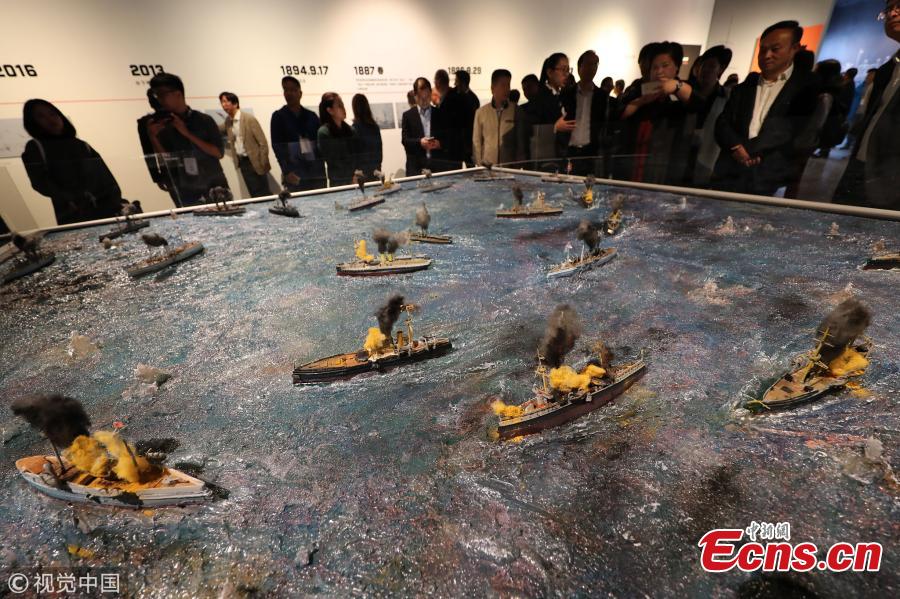An exhibition on the Zhiyuan, a warship sunk by the Japanese navy in 1894 in the Battle of the Yellow Sea during the Sino-Japanese War, opens at the China Port Museum in Ningbo City, East China’s Zhejiang Province, Oct. 17, 2018. The exhibition shows the warship’s history and the discovery of the shipwreck near Dandong Port in Northeast China. (Photo/VCG)