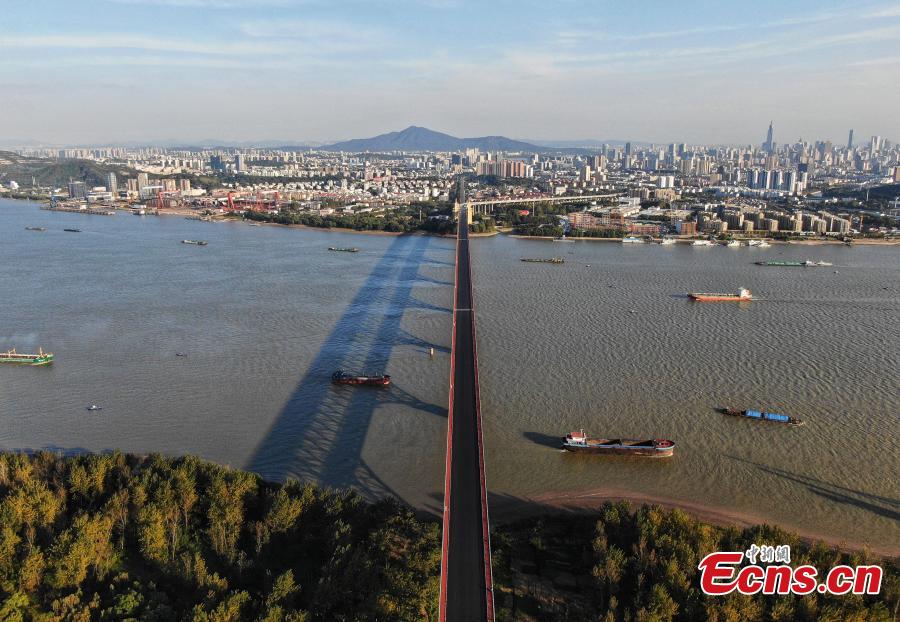 A drone photo shows the Nanjing Yangtze River Bridge, which is undergoing renovation work, in Nanjing City, Jiangsu Province, Oct. 18, 2018. A double-decked road-rail truss bridge across the Yangtze River, it was completed and open for traffic in 1968 and remains one of the most famous landmarks in China. The bridge is set to reopen by the end of the year. (Photo: China News Service/Yang Bo)