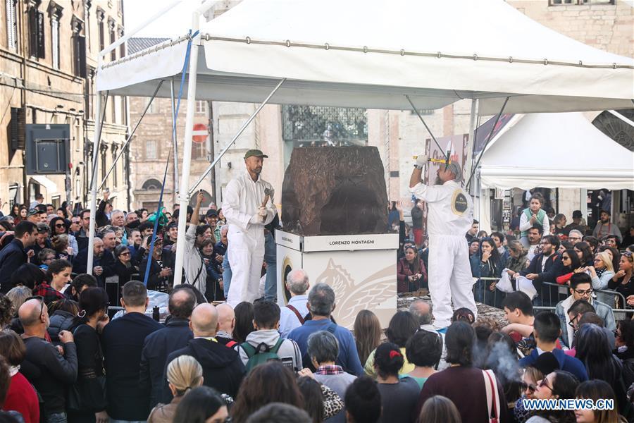 Artists sculpt chocolate during the 25th international chocolate festival \