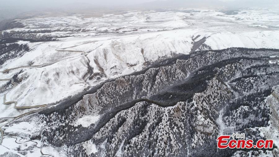 Fresh snow adds charm to trees, a river, and grassland at the foot of Qilian Mountain in Zhangye City, Northwest China’s Gansu Province, Oct. 21, 2018. (Photo: China News Service/Duo Dan)