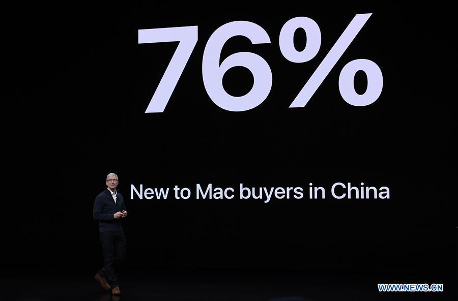 Apple CEO Tim Cook speaks during an Apple launch event in Brooklyn, New York, the United States, on Oct. 30, 2018. (Xinhua)