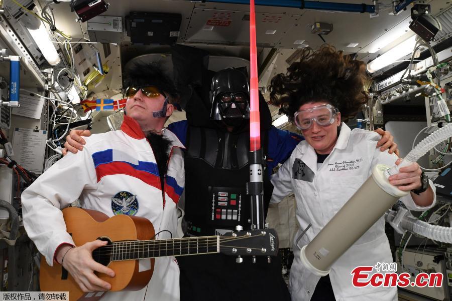 International Space Station (ISS) crew members Serena Aunon-Chancellor of the U.S, Alexander Gerst of Germany and Sergey Prokopyev of Russia mark Halloween in this photo released November 1, 2018. (Photo/Agencies)