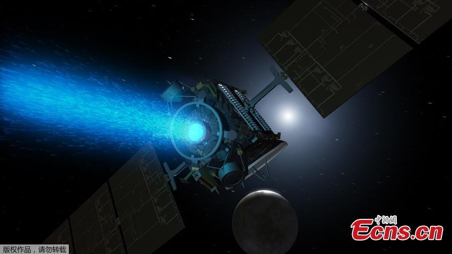This NASA artist\'s concept obtained November 1, 2018 shows NASA\'s Dawn spacecraft arriving at the dwarf planet Ceres (lower right), travelling through space using a technology called ion propulsion, in which ions are accelerated out of an engine, giving the spacecraft thrust, the xenon ions glow with blue light. - Dawn, a NASA spacecraft that launched 11 years ago and studied two of the largest objects in the asteroid belt, has ended its mission after running out of fuel, officials said November 1, 2018. Scientists have known for about a month that Dawn was essentially out of its fuel, hydrazine, which kept the spacecraft\'s antennae oriented toward Earth and helped it turn its solar panels to the Sun to recharge. Then, the spacecraft missed scheduled communications with NASA\'s Deep Space Network on Wednesday and Thursday, and the space agency declared it formally dead. (Photo/Agencies)