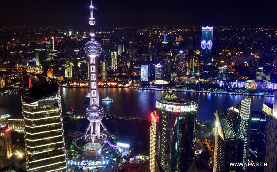 Photo taken on Nov. 3, 2018 shows the night view of Shanghai, east China. The first China International Import Expo (CIIE) will be held on Nov. 5-10 in Shanghai. (Xinhua/Li He)