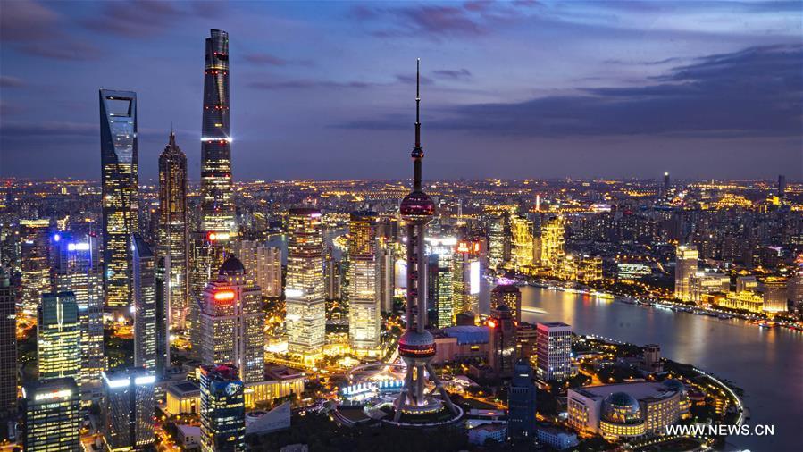 Photo taken on Nov. 1, 2018 shows the night view of Shanghai, east China. The first China International Import Expo (CIIE) will be held on Nov. 5-10 in Shanghai. (Xinhua/Cai Yang)