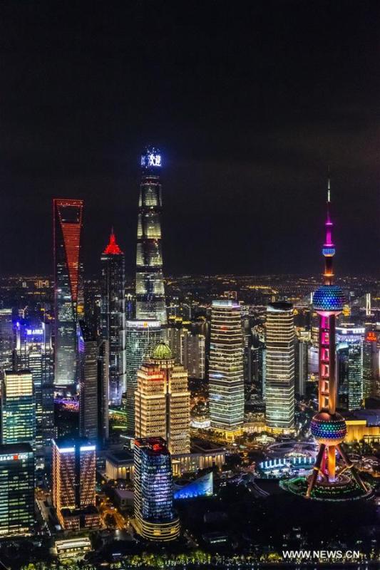 Photo taken on Nov. 2, 2018 shows the night view of Shanghai, east China. The first China International Import Expo (CIIE) will be held on Nov. 5-10 in Shanghai. (Xinhua/Shen Bohan)