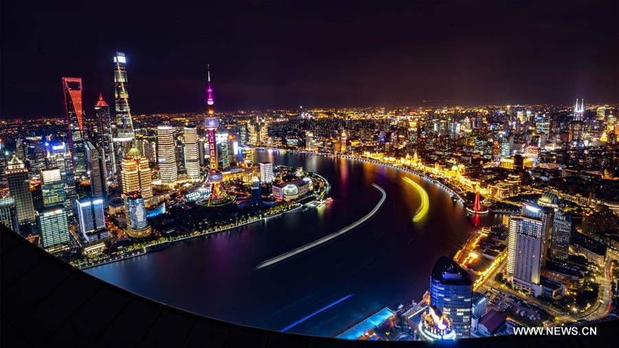 Photo taken on Nov. 2, 2018 shows the night view of Shanghai, east China. The first China International Import Expo (CIIE) will be held on Nov. 5-10 in Shanghai. (Xinhua/Cai Yang)
