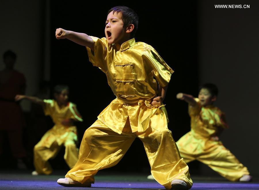 A group of martial arts students perform during \